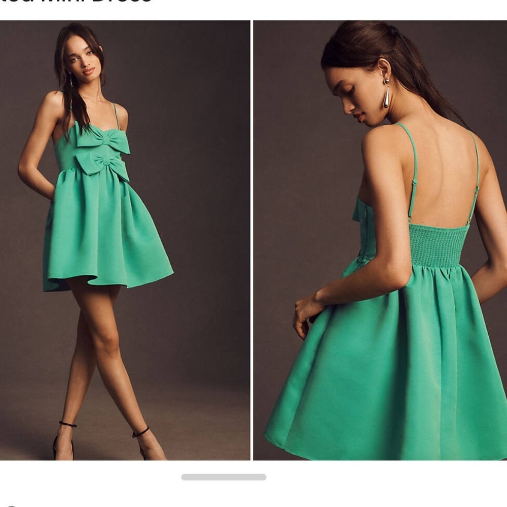Sachin & Babi Sloane Taffeta Double-Bow Pleated Colorblock Mini Dress in Green - Picture 2 of 7